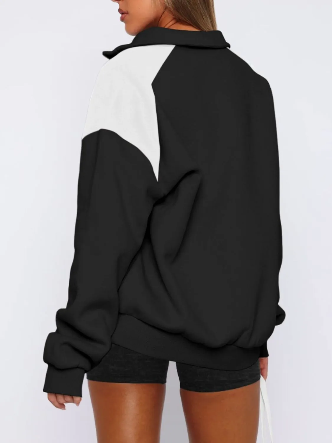 Elle Contrast Quarter Zip Long Sleeve Sweatshirt