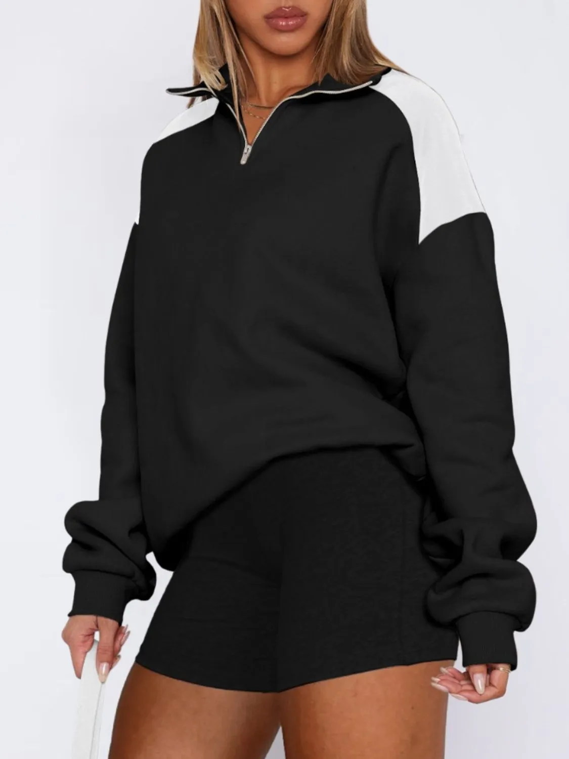 Elle Contrast Quarter Zip Long Sleeve Sweatshirt