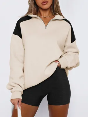Elle Contrast Quarter Zip Long Sleeve Sweatshirt