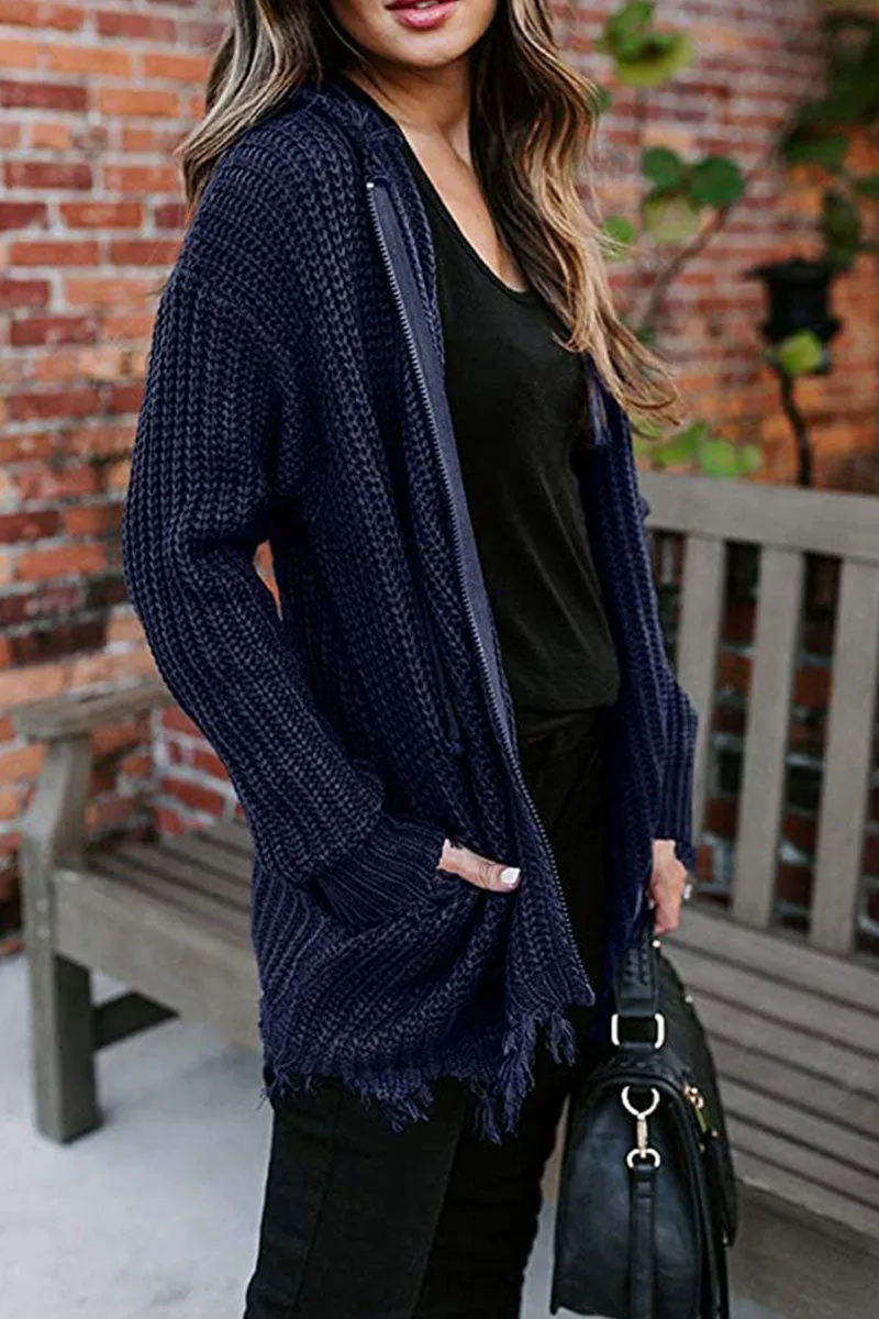 Fashion Casual Adult Solid Cardigan Hooded Collar Tops(6 Colors)