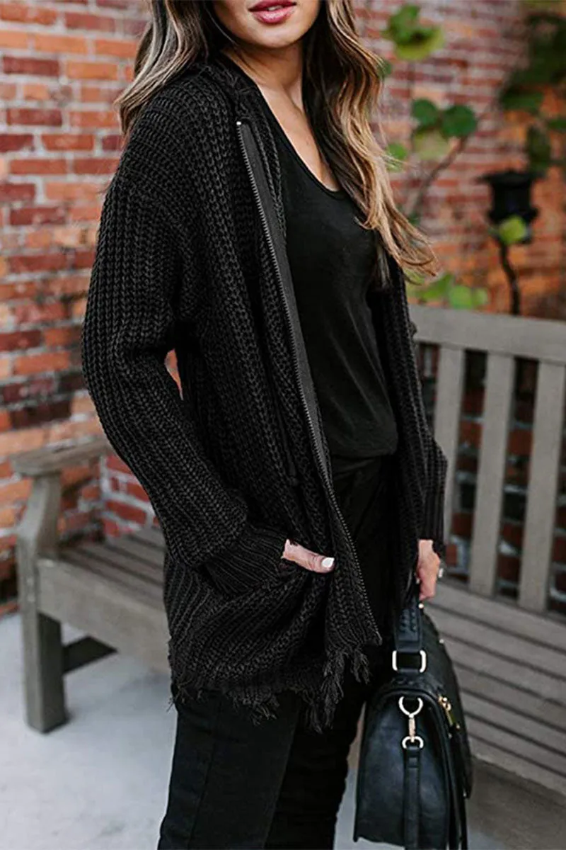 Fashion Casual Adult Solid Cardigan Hooded Collar Tops(6 Colors)