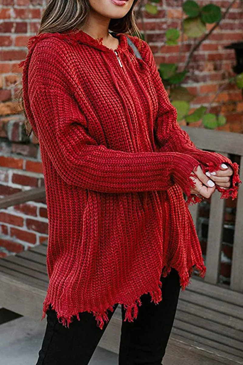 Fashion Casual Adult Solid Cardigan Hooded Collar Tops(6 Colors)