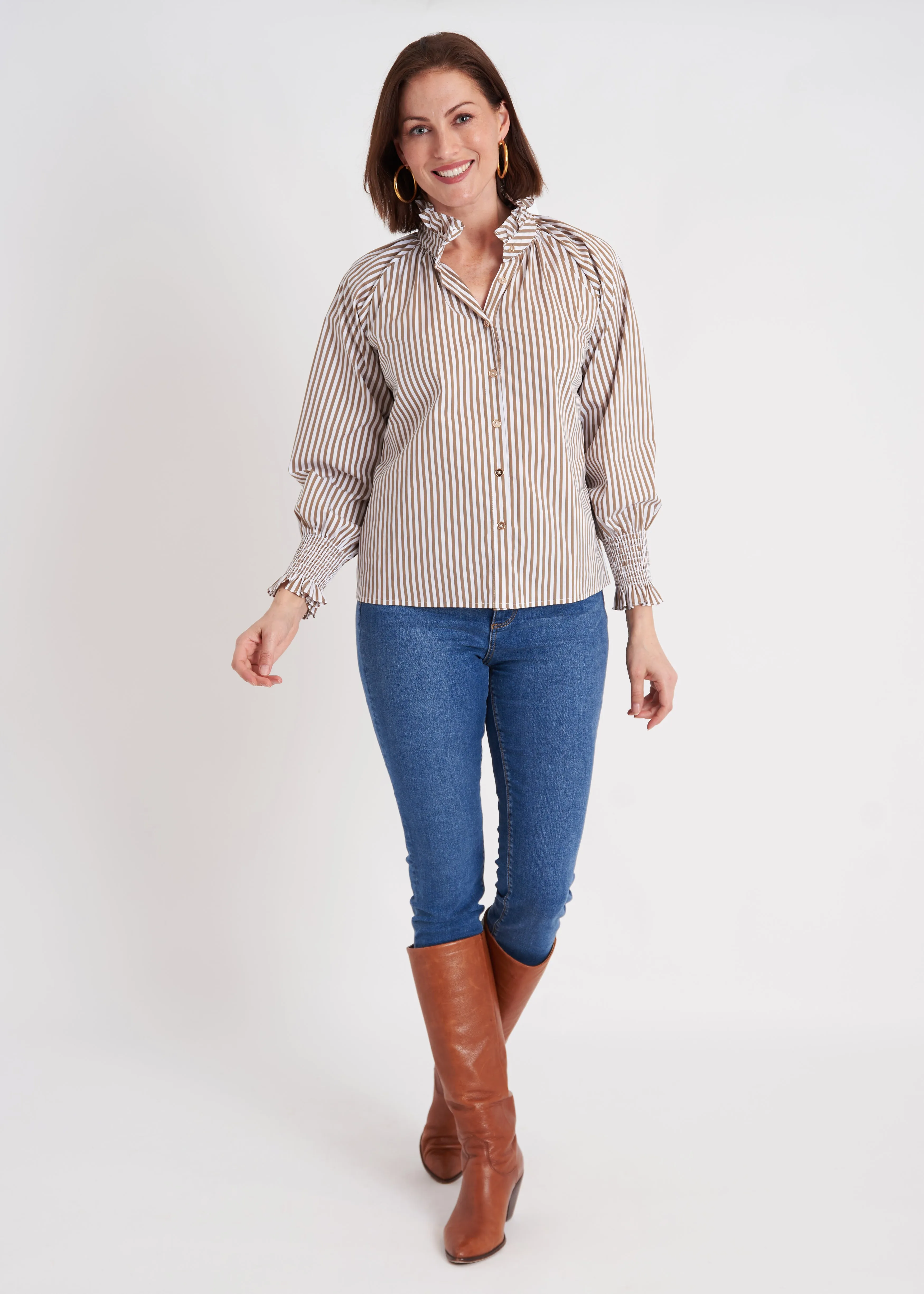 Frau Blouse - Taupe Stripe