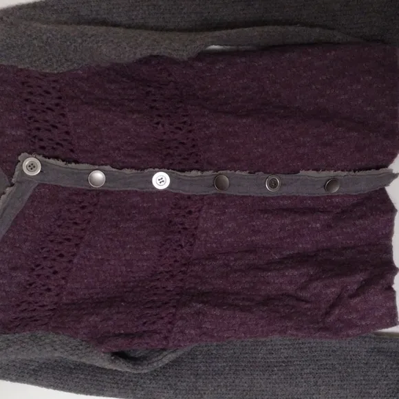 Free People asymmetrical purple and grey sweater with buttons