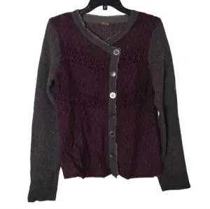 Free People asymmetrical purple and grey sweater with buttons
