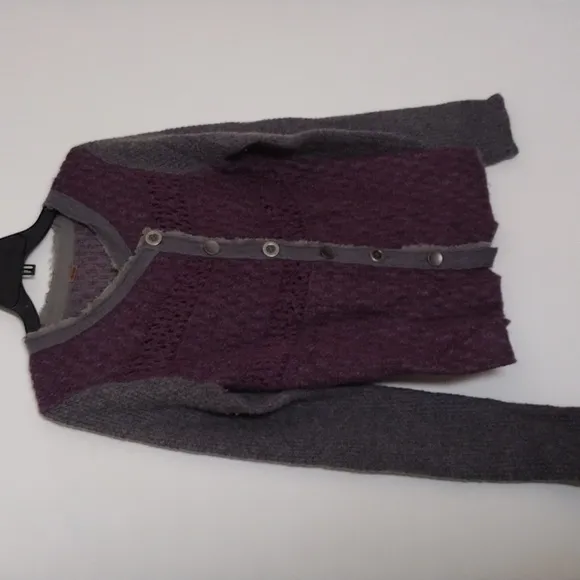 Free People asymmetrical purple and grey sweater with buttons