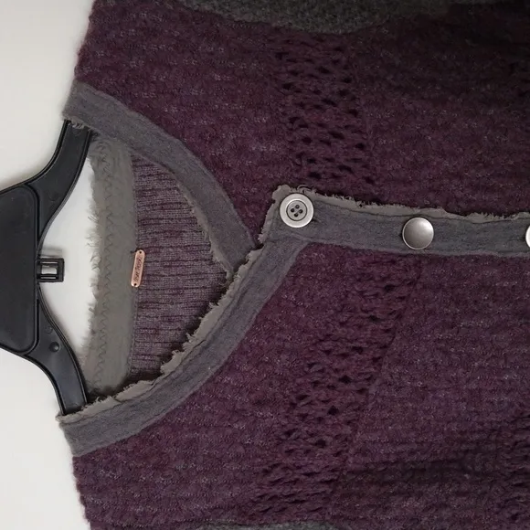 Free People asymmetrical purple and grey sweater with buttons