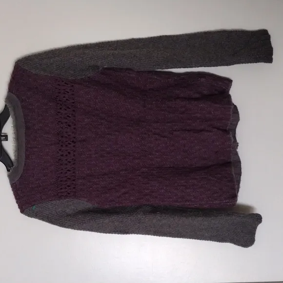 Free People asymmetrical purple and grey sweater with buttons