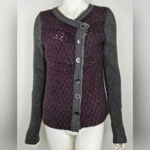 Free People asymmetrical purple and grey sweater with buttons
