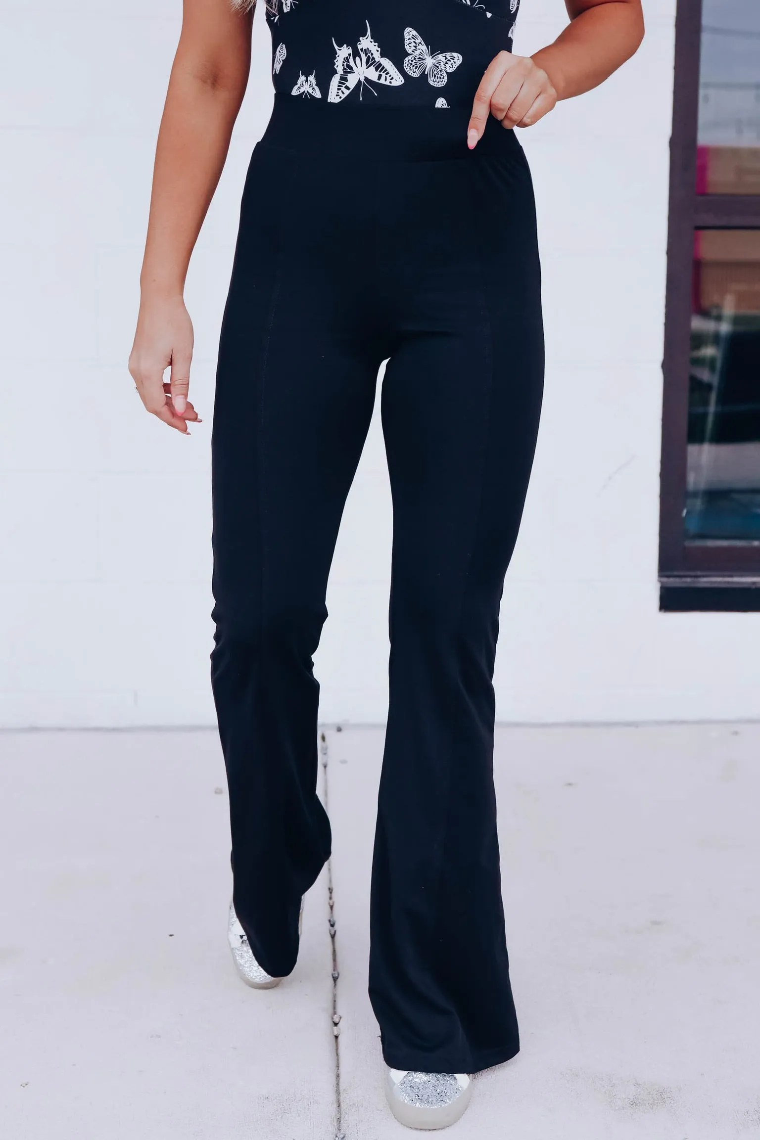 Freja Front Seam Flare Pants - Black