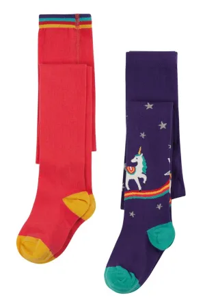 Frugi Pink Unicorn Norah Tights - 2 Pack