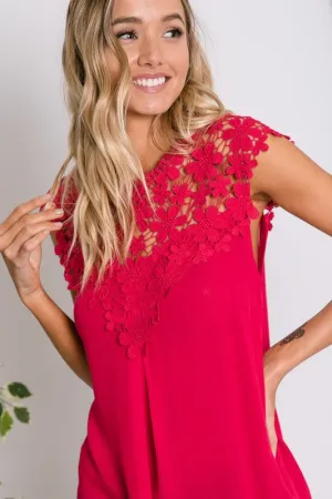 Fuchsia Floral Lace Mock Neck Top