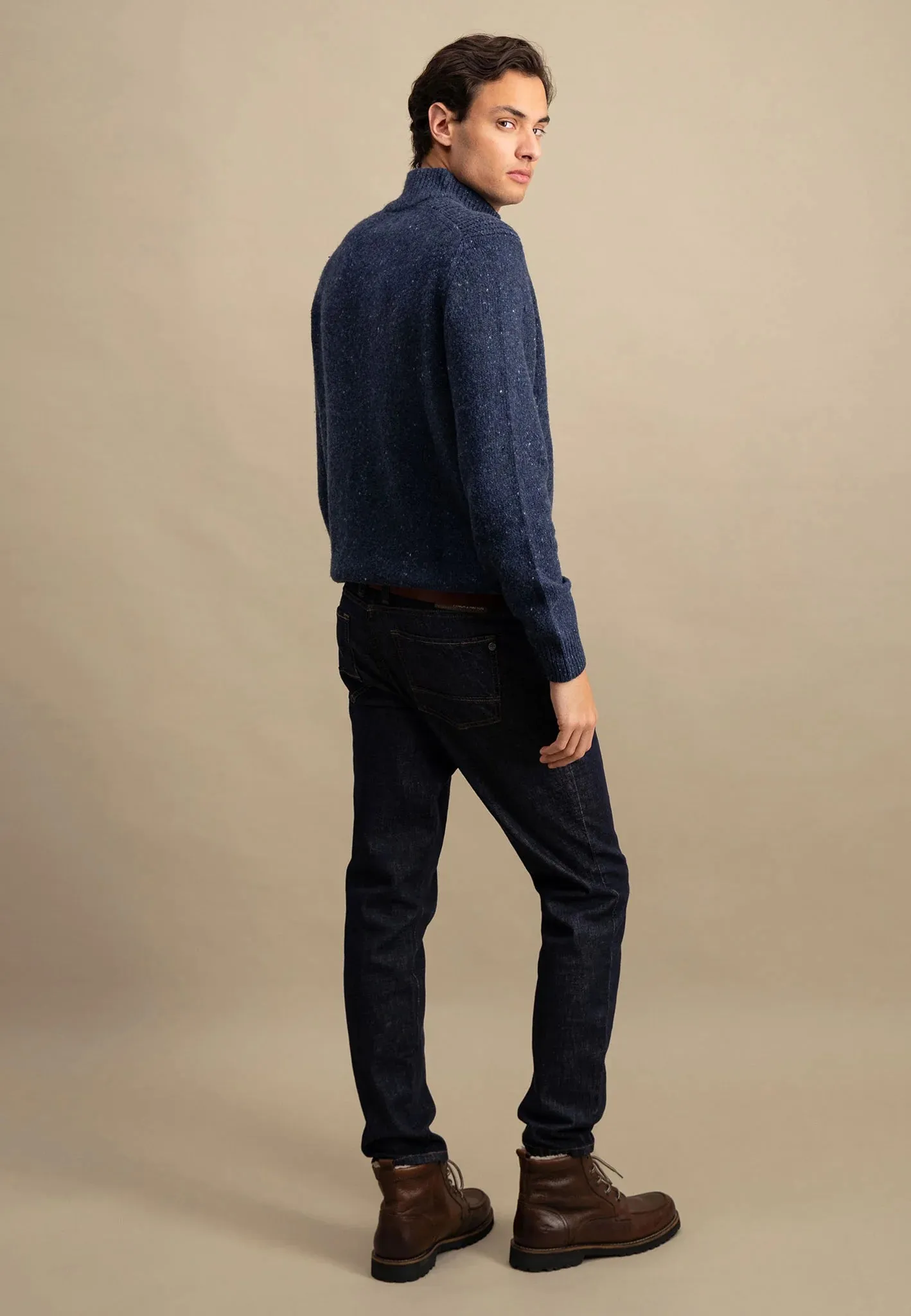 FYNCH HATTON Troyer 1/4 Zip Donegal Knit - Men's – Navy