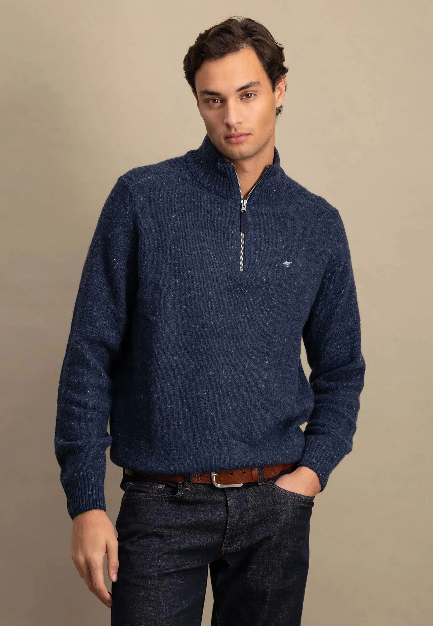 FYNCH HATTON Troyer 1/4 Zip Donegal Knit - Men's – Navy