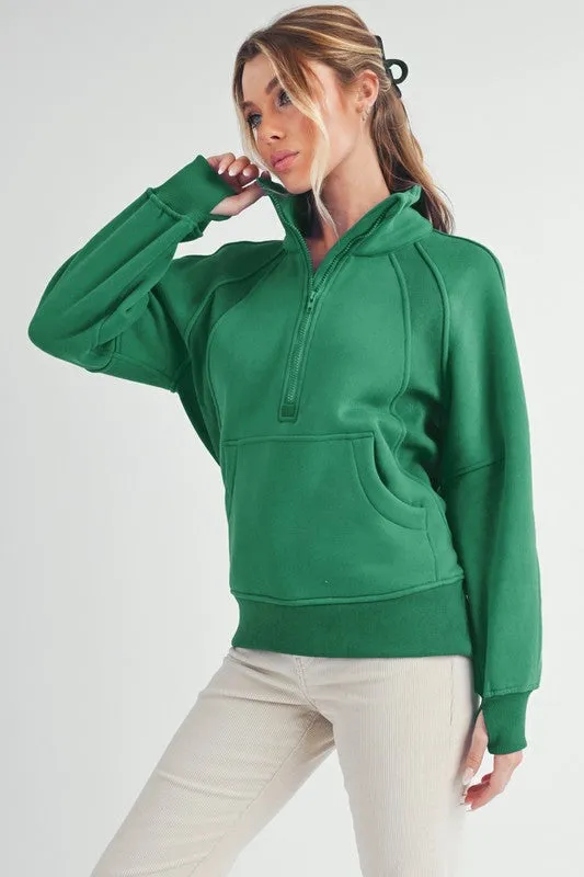 Half Zip Raglan Sleeve Sweatshirt with Kangaroo Pocket