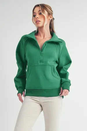 Half Zip Raglan Sleeve Sweatshirt with Kangaroo Pocket