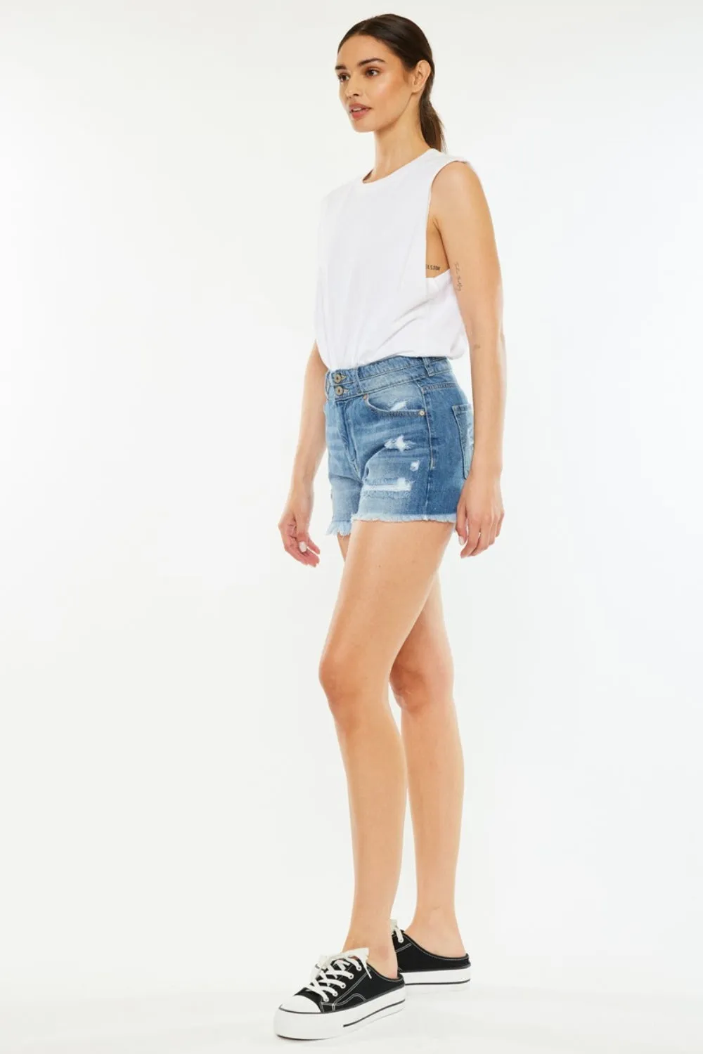 Hazel Blues® |  Kancan High Rise Raw Hem Denim Shorts