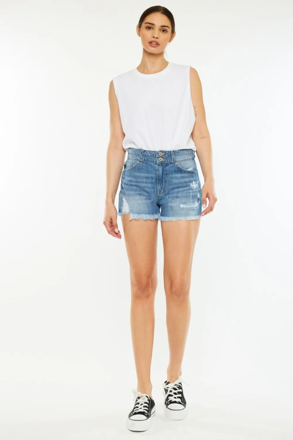 Hazel Blues® |  Kancan High Rise Raw Hem Denim Shorts