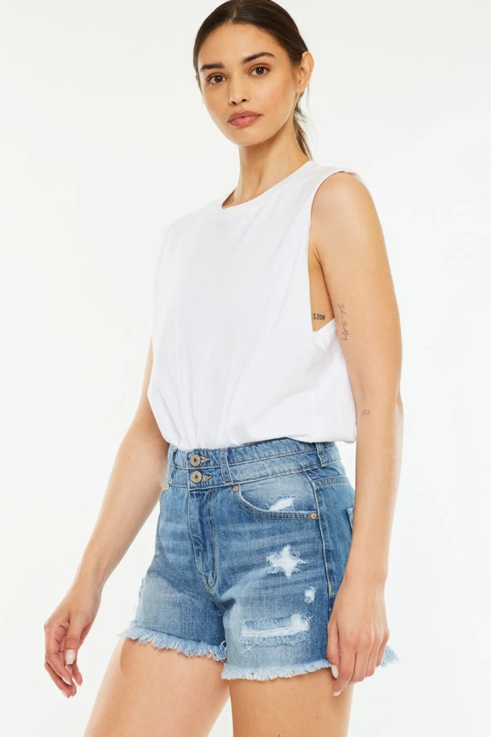 Hazel Blues® |  Kancan High Rise Raw Hem Denim Shorts