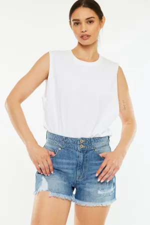 Hazel Blues® |  Kancan High Rise Raw Hem Denim Shorts