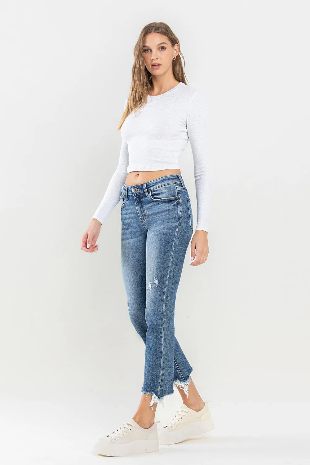 Hazel Blues® |  Lovervet Mid Rise Frayed Hem Jeans