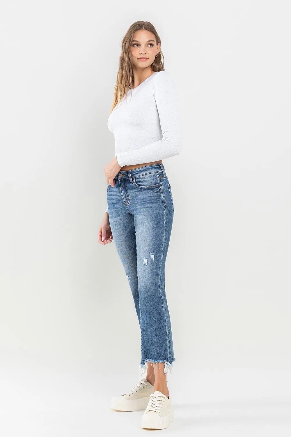 Hazel Blues® |  Lovervet Mid Rise Frayed Hem Jeans