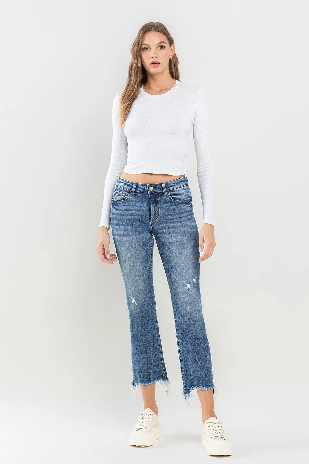 Hazel Blues® |  Lovervet Mid Rise Frayed Hem Jeans