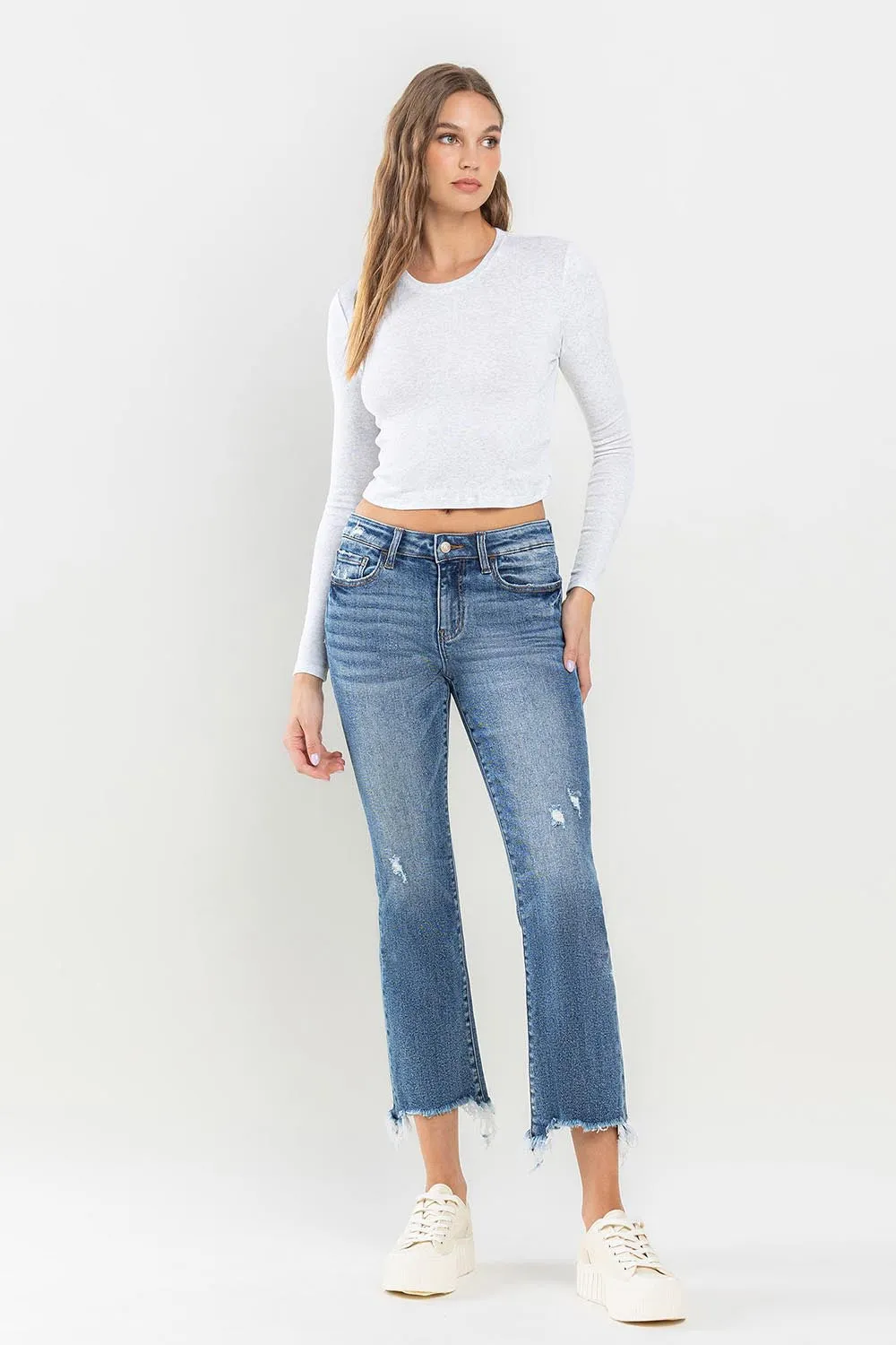 Hazel Blues® |  Lovervet Mid Rise Frayed Hem Jeans