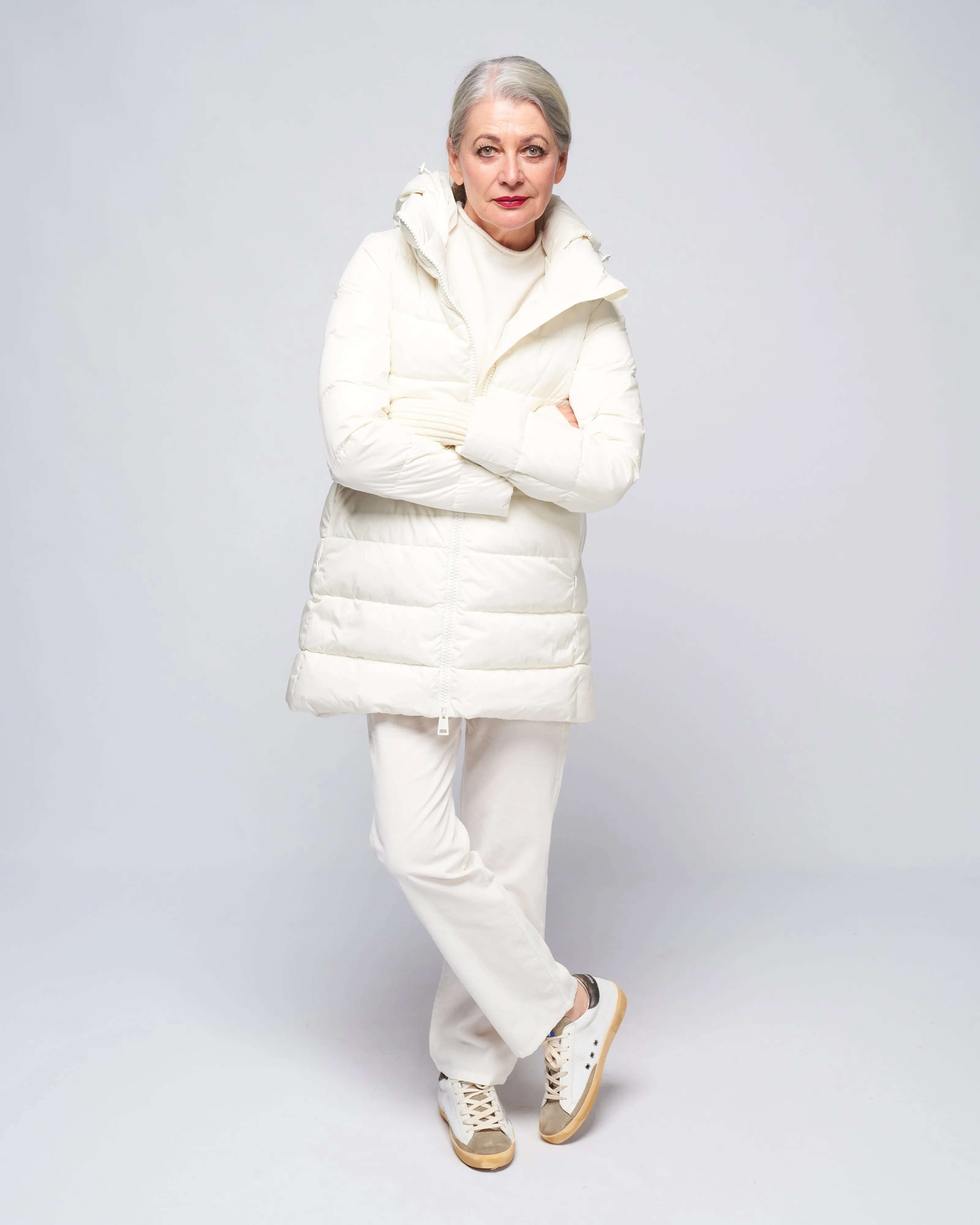 heavy a-line hi-lo - bianco