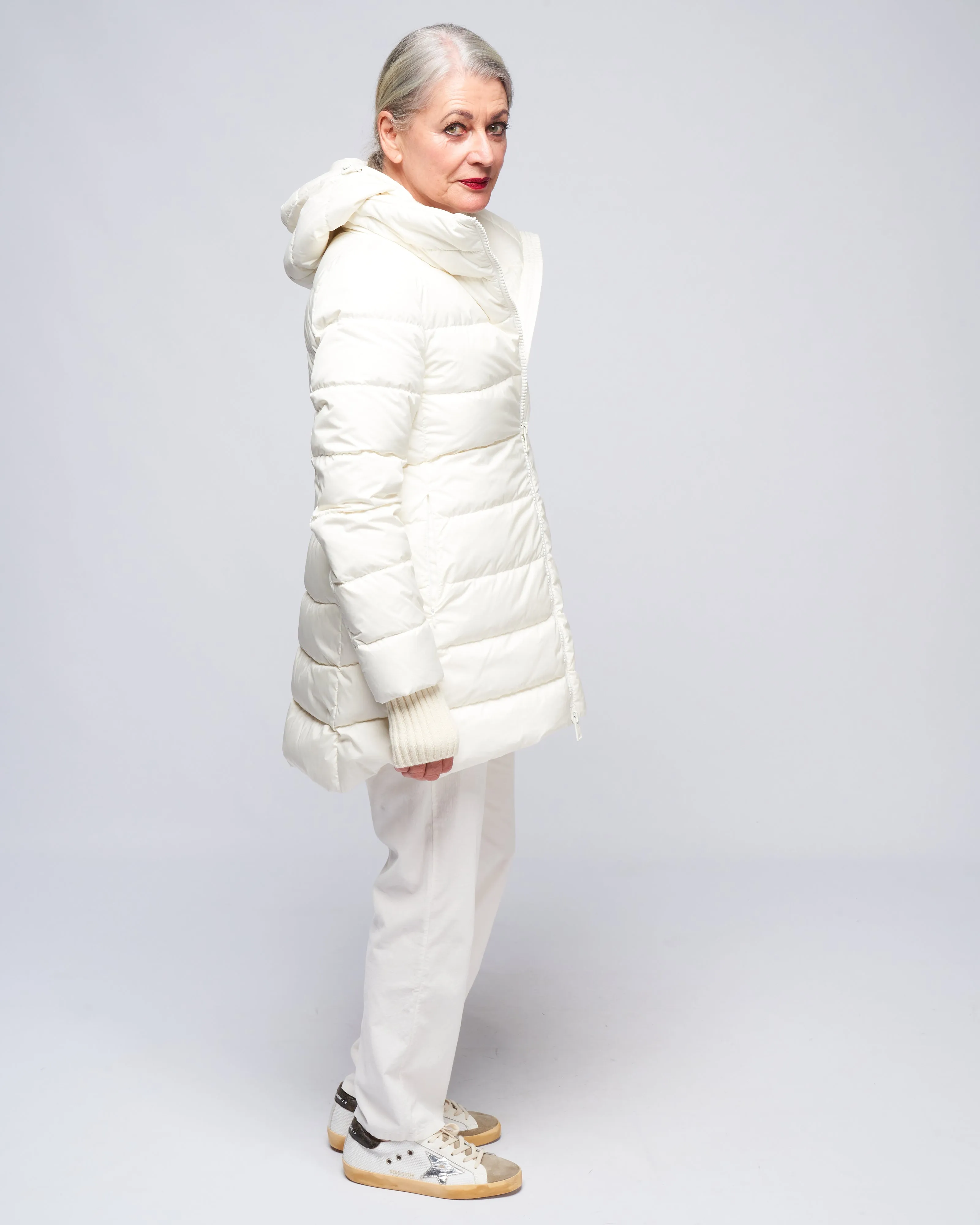 heavy a-line hi-lo - bianco
