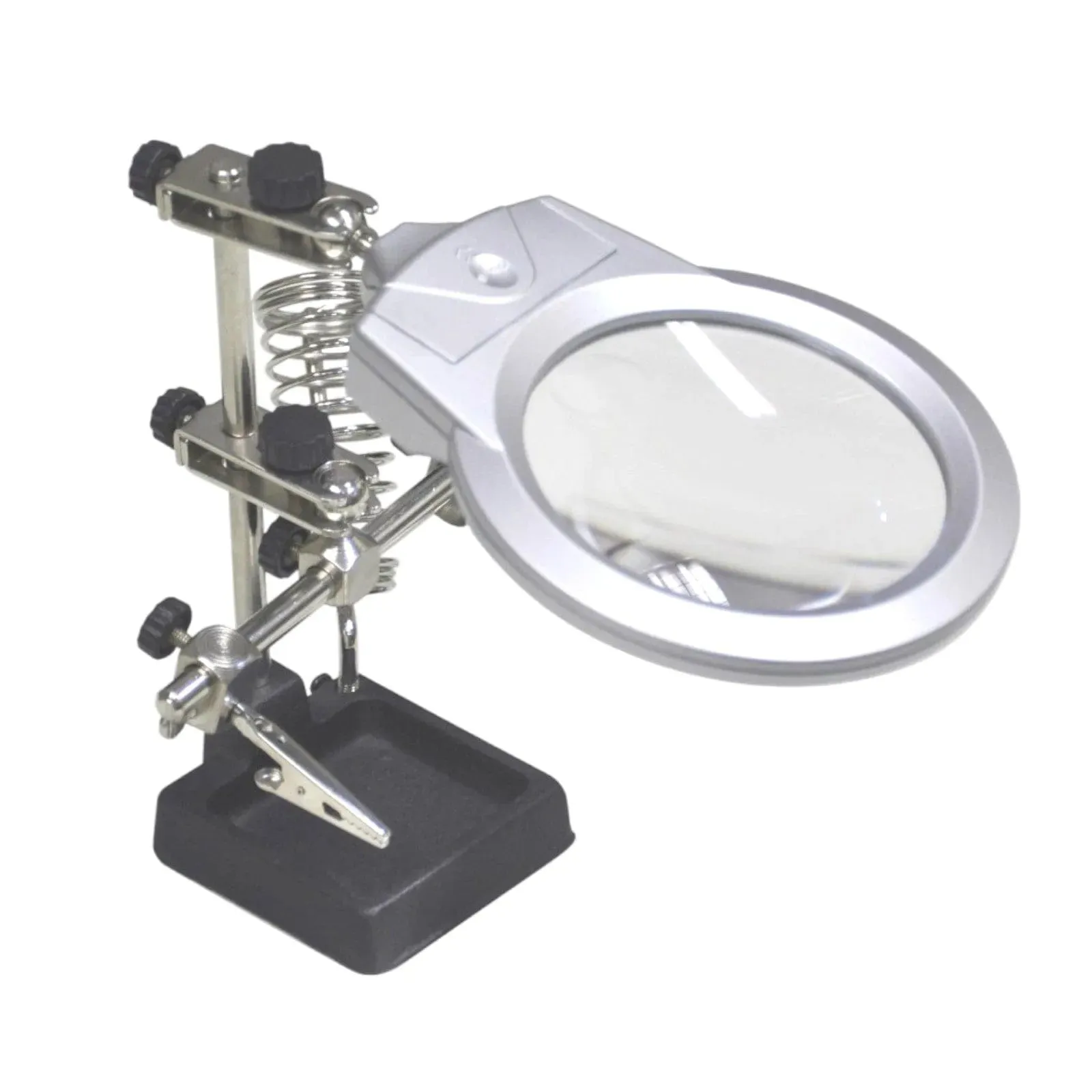 Helping Hand Magnifier   2 Led Lights Glass Jewellery Soldering Clamp Stand