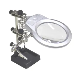 Helping Hand Magnifier   2 Led Lights Glass Jewellery Soldering Clamp Stand
