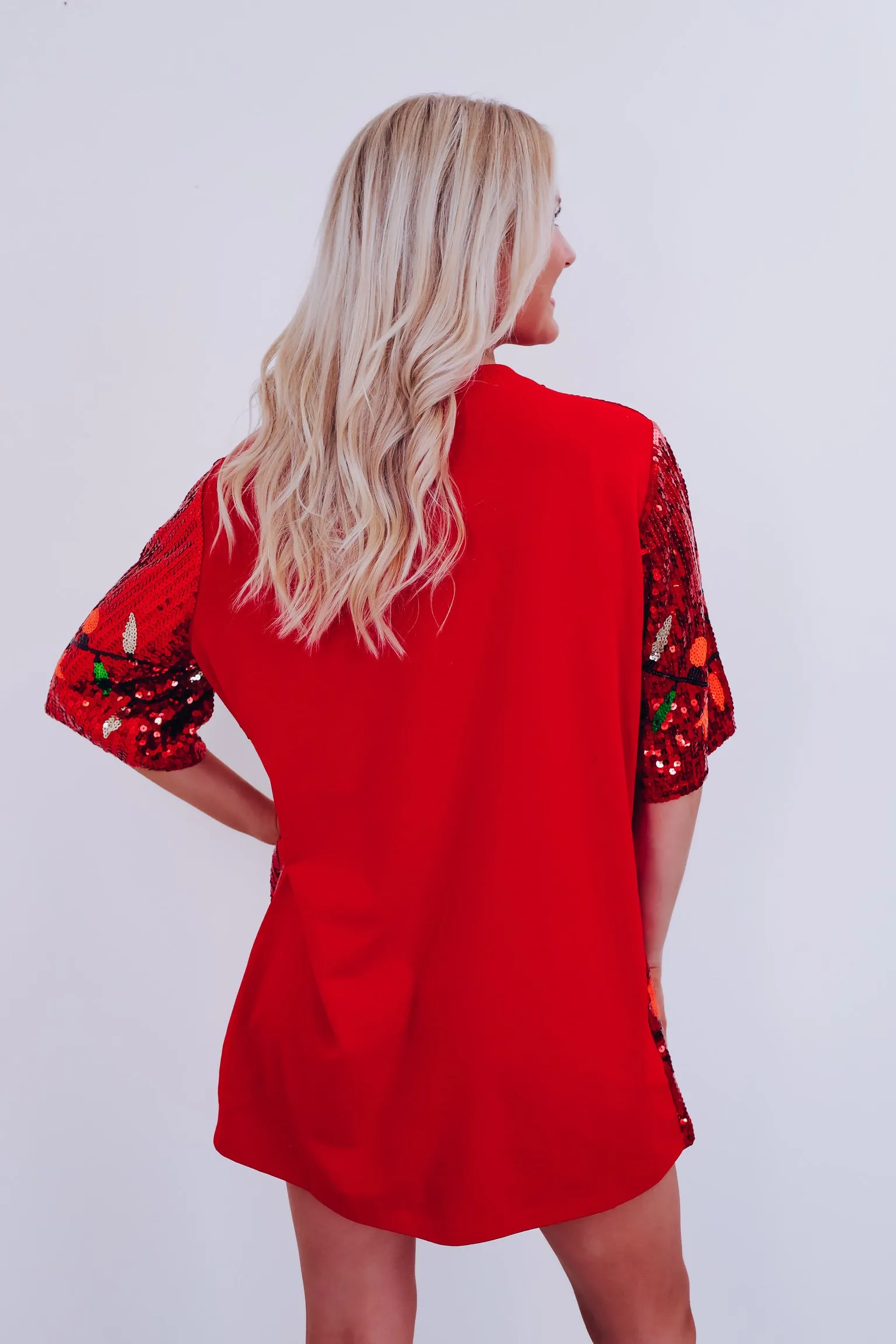 Holiday Lights Sequin T-Shirt Dress - Red