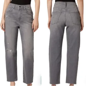 Hudson Womens NEW Kass High Rise Distressed Straight Ankle Jeans Washed Black 29