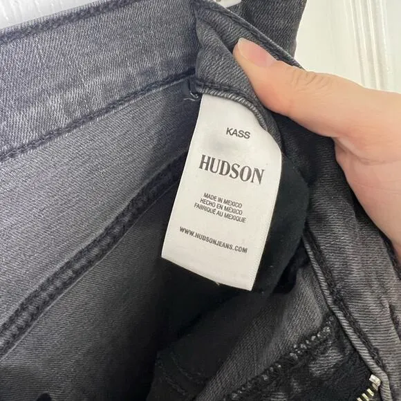 Hudson Womens NEW Kass High Rise Distressed Straight Ankle Jeans Washed Black 29