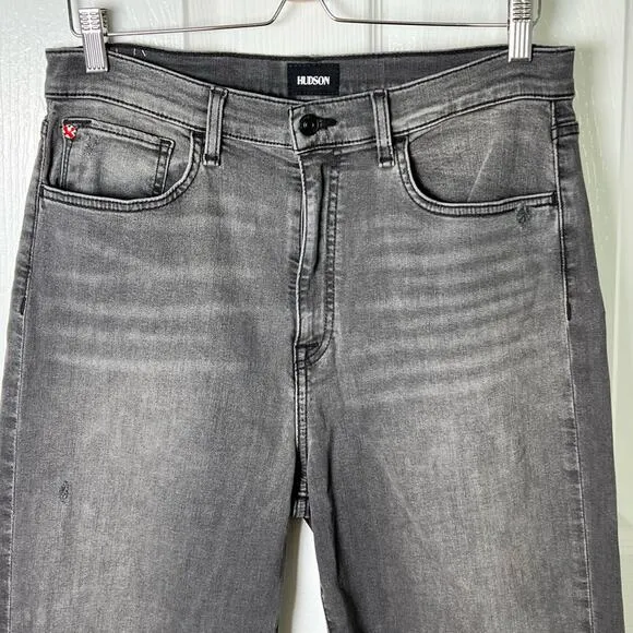 Hudson Womens NEW Kass High Rise Distressed Straight Ankle Jeans Washed Black 29