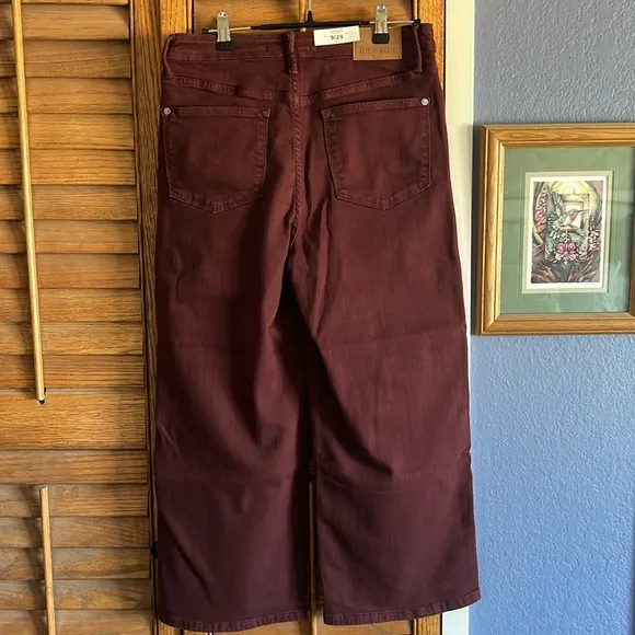 Judy Blue &quot;Eva&quot; Tummy Control Hi Waist Wide Leg Crop Burgundy Jeans 9/29 NWT