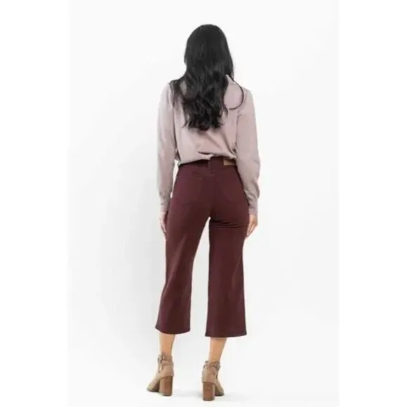 Judy Blue &quot;Eva&quot; Tummy Control Hi Waist Wide Leg Crop Burgundy Jeans 9/29 NWT
