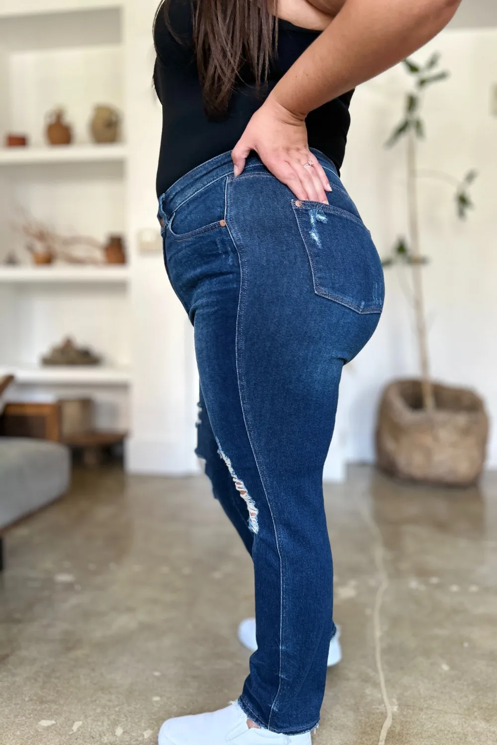 Judy Blue High Waist Rigid Magic Heavy Destroy Straight Jeans - Online Exclusive