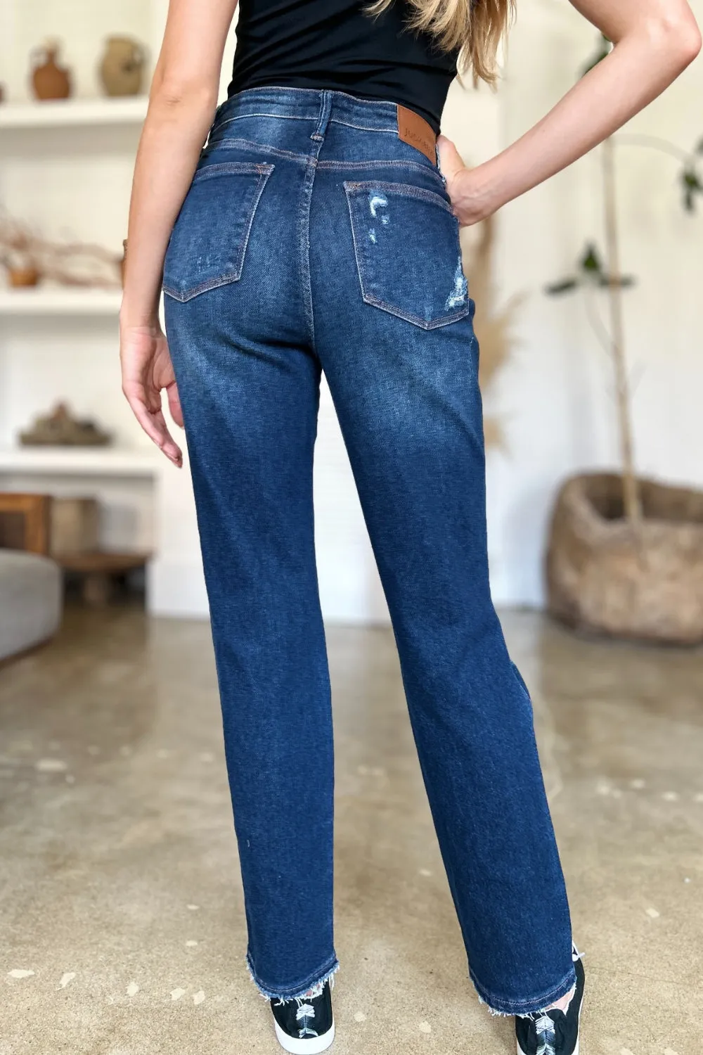 Judy Blue High Waist Rigid Magic Heavy Destroy Straight Jeans - Online Exclusive