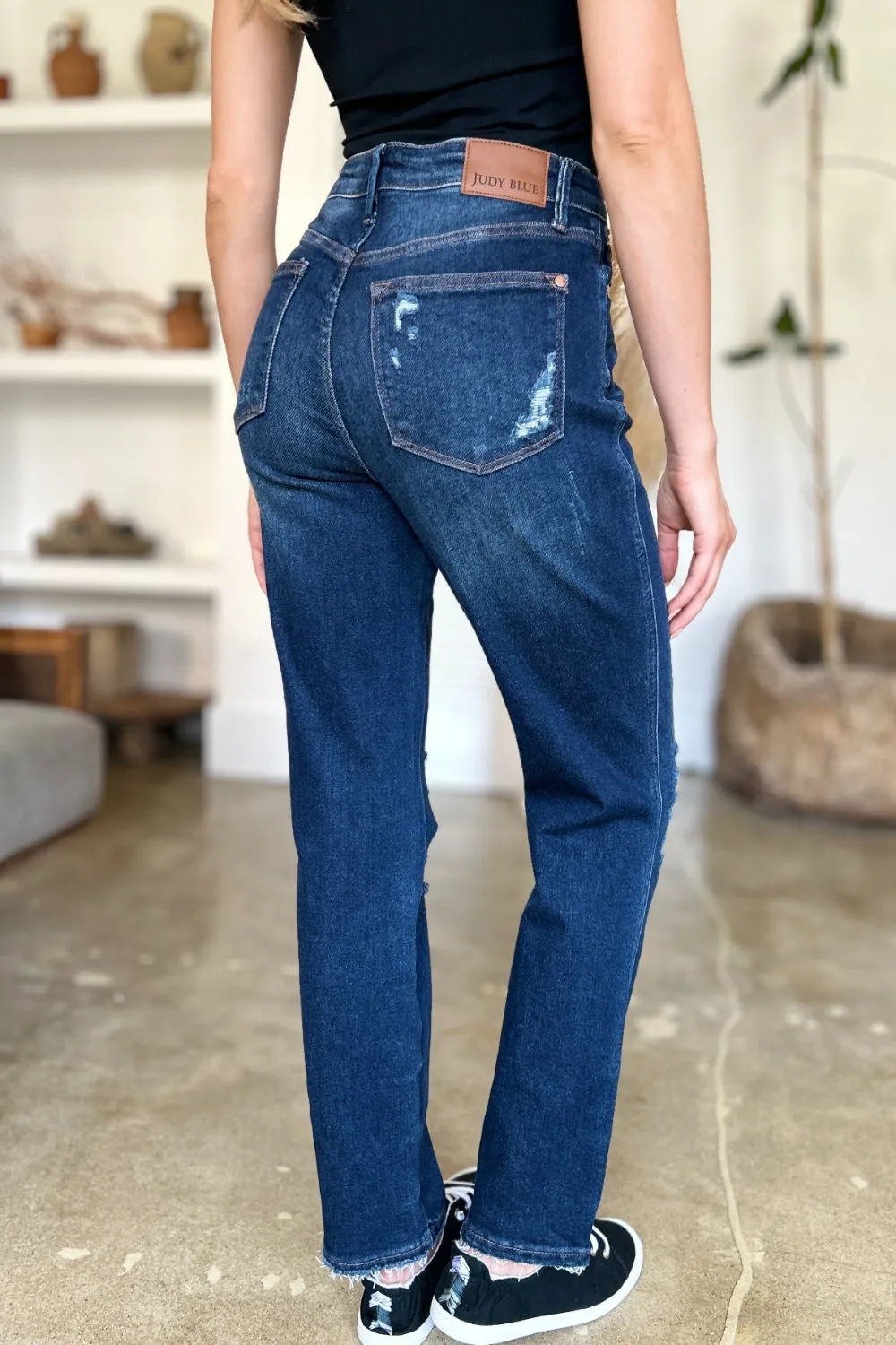 Judy Blue High Waist Rigid Magic Heavy Destroy Straight Jeans - Online Exclusive