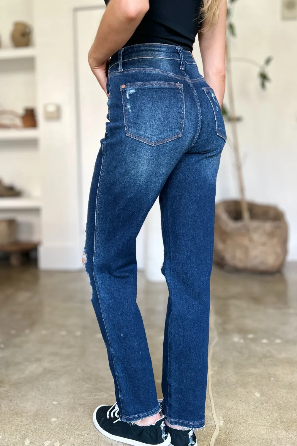 Judy Blue High Waist Rigid Magic Heavy Destroy Straight Jeans - Online Exclusive