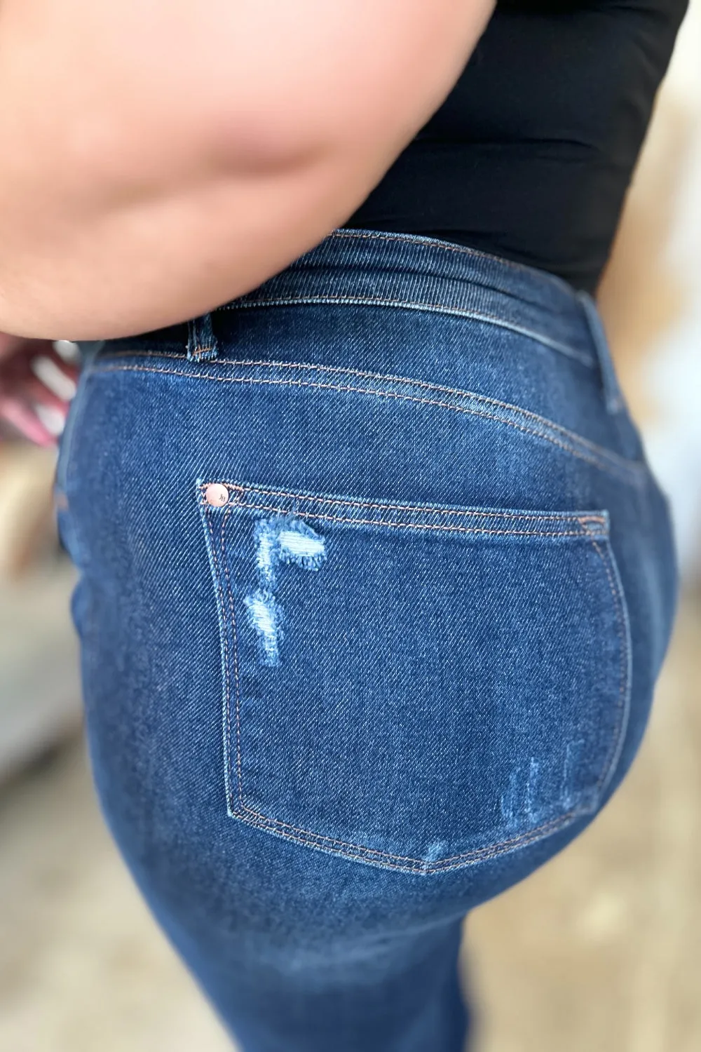 Judy Blue High Waist Rigid Magic Heavy Destroy Straight Jeans - Online Exclusive