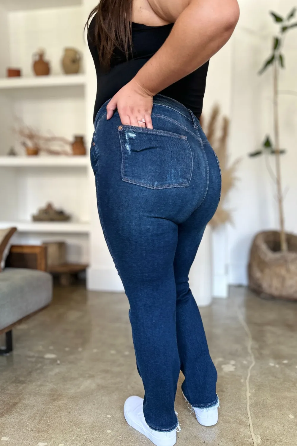 Judy Blue High Waist Rigid Magic Heavy Destroy Straight Jeans - Online Exclusive