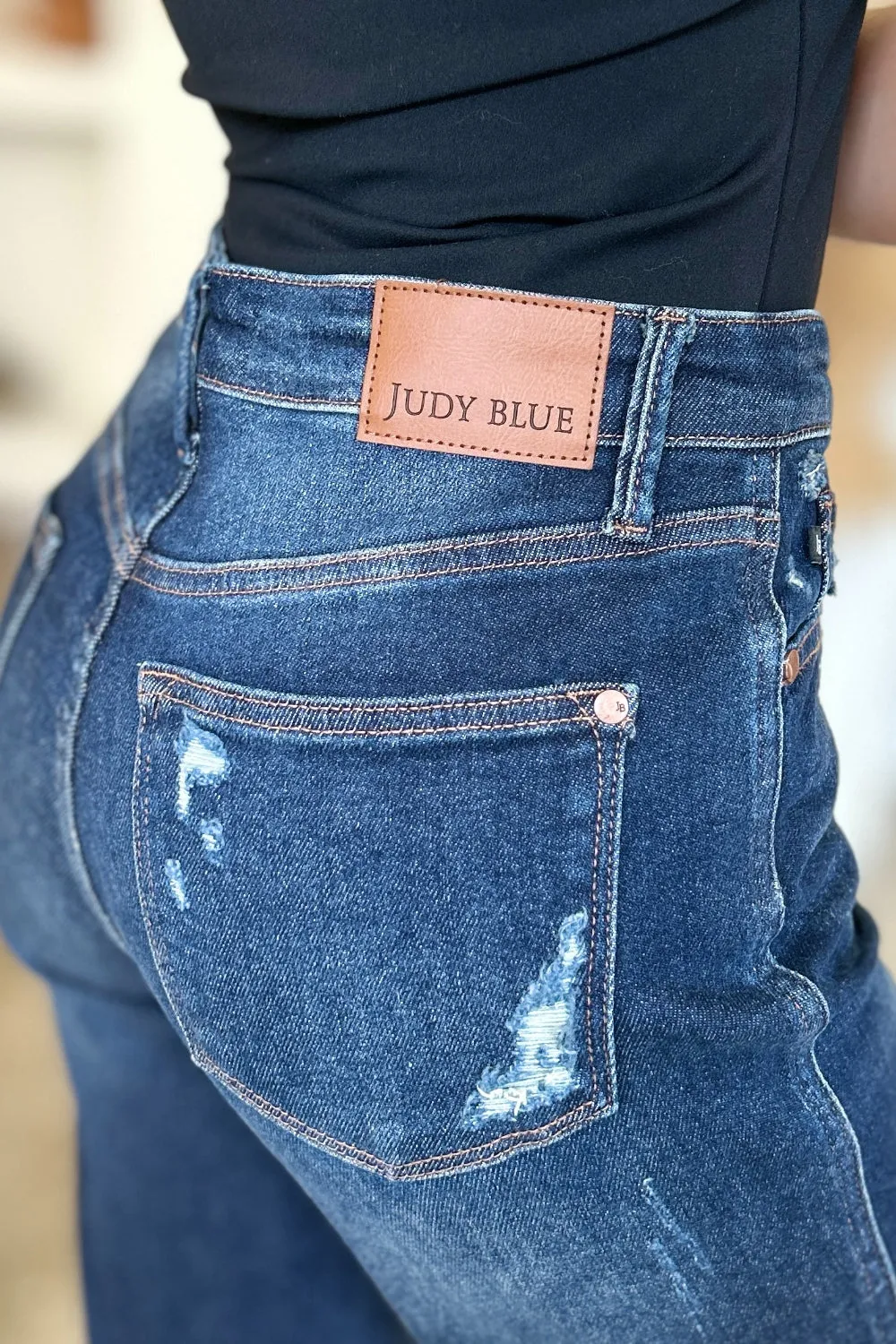 Judy Blue High Waist Rigid Magic Heavy Destroy Straight Jeans - Online Exclusive