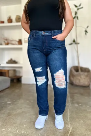 Judy Blue High Waist Rigid Magic Heavy Destroy Straight Jeans - Online Exclusive
