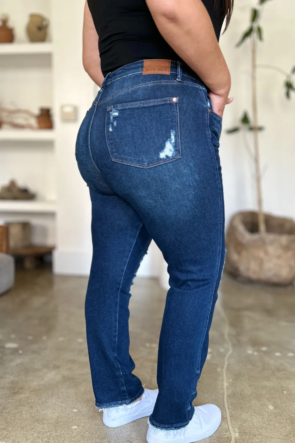 Judy Blue High Waist Rigid Magic Heavy Destroy Straight Jeans - Online Exclusive