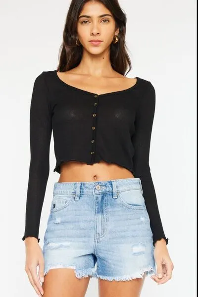 Kancan High Waist Frayed Denim Shorts ONLINE EXCLUSIVE