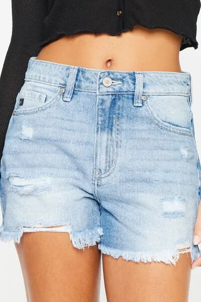 Kancan High Waist Frayed Denim Shorts ONLINE EXCLUSIVE