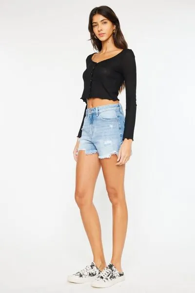 Kancan High Waist Frayed Denim Shorts ONLINE EXCLUSIVE